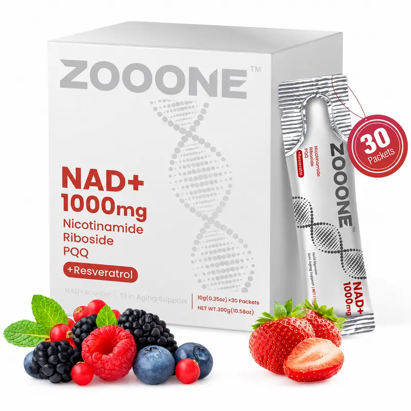 ZOOONE NAD+ 1000mg Liquid Stick Packets, Nicotinamide Riboside NR with PQQ & Resveratrol, Cellular Energy Boost, Anti-Aging Skin Aging Support Supplement, 30 Individual Pouches