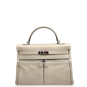Pre-owned HERMÈS Leather tote bags Hermes Lakis Kelly 35 Swift 1F Argile (mk103771)