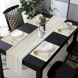 1 piece/5 piece set/7 piece table flag+placemat set, designed with abstract striped art patterns, suitable for daily use in kitchens, dining tables, living rooms, and indoor and outdoor households