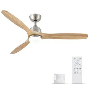 YUHAO 52 in. Indoor Brushed Nickel Solid Wood Blades Ceiling Fan with Integrated LED Light Kit, Remote Control Included