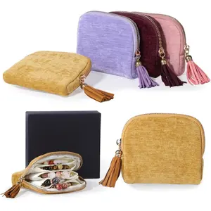 Travel  Case, Small   Bag with Zipper, 5-Layer Anti-Scratch Pouch for Bracelets Necklaces Earrings, -Free  Storage,  for Her Chenille  Yellow