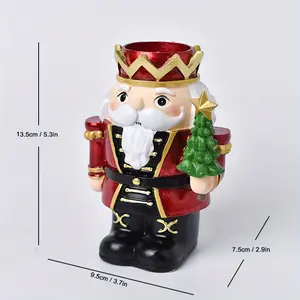 Christmas Nutcracker Candelabra Decoration - Artificial Wood Candle Holder with 3 Red & Golden Uniformed Nutcracker Soldiers, Battery-Free Deskp Ornament for Home Living Room Holiday Decor