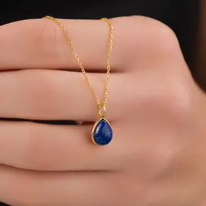 Lapis Lazuli Teardrop Necklace in 925 Sterling Silver, Natural Blue Gemstone Pendant, Minimal Dainty Everyday Necklace, Handmade Jewelry Gift for Her, Birthday Anniversary Christmas Gift, Layering Necklace, Boho Classic Elegant Style