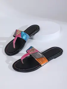 Women's Trendy Casual Colorblock Leopard Head Sandals, Elegant Sandals, Comfortable Flat Rubber Sole, Slip-On Design, Perfect for Vacation and Night Out, Footwear