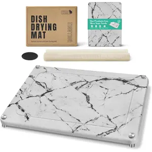 Stone Drying Mat For Kitchen Counter Superb Absorbent Diatomaceous Earth Mats with Non-Slip Feet Quick Dry Stone Dish Drying Pad Dish Pad Multi-Purpose(Marble-LightGray, 15.7" x 11.8")