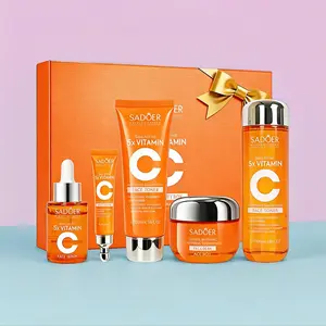 5X Vitamin C Facial Care Set 6-Piece Pack with Cleanser Toner Face Serum Cream & Eye Cream Gentle Skin Cleaning Care Travel Size Kit  for Moisturizing, Brightening, Anti-wrinkle, Radiant Glow - Daily Skincare, Best Gift Daily
