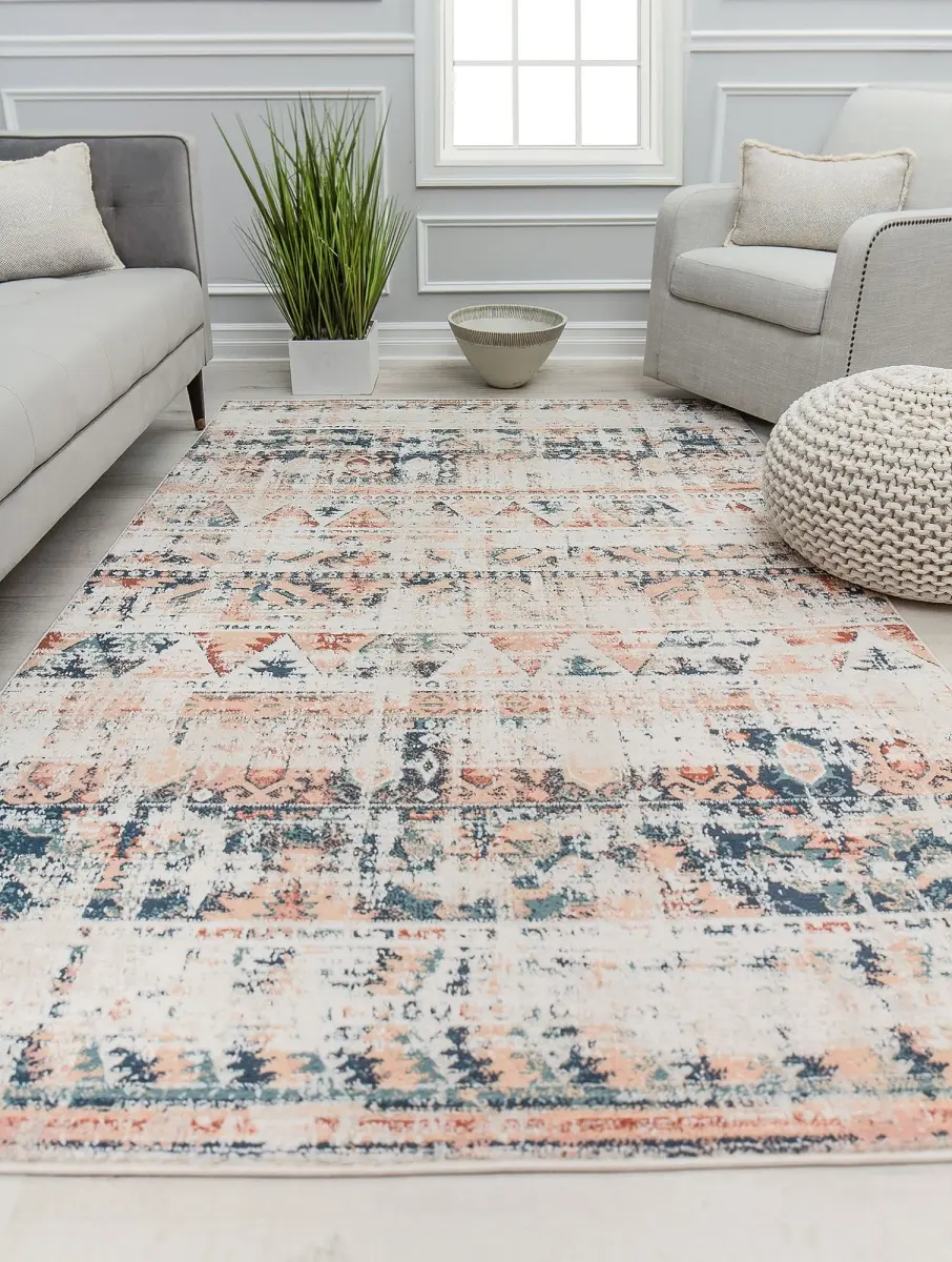 212 MAIN Cora CL30A Caf Rectangle Vintage Area Rug - 5ft3in x 7ft Southwest Vibe Transitional Rust Rug, Ornate Weave, Zigzag Lines, Stain Resistant, for Indoor Use