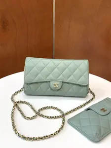 Pre-owned CHANEL Leather Shoulder Bags Caviar Quilted Flap Phone Holder With Chain Light Green