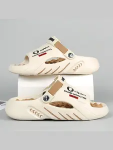 Men's Black-Orange Color-Block Techwear Platform Mule Sandals, Cool Casual Style, Black-Orange Color-Block Design + Platform Figure-Flattering + Non-Slip Texture, Eye-Catching & Figure-Flattering , Ideal for Daily Outings & Leisure Scenes