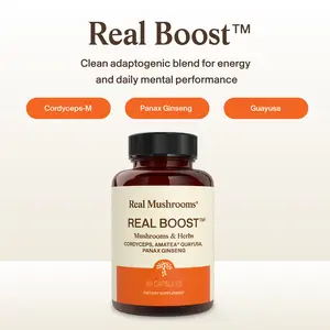 Real Mushrooms RealBoost | Organic Cordyceps, Guayusa, Ginseng Blend | 500mg Capsules | 60mg Caffeine | Vegan Gluten Free | 60 Capsules 30 Servings