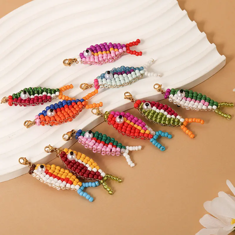 Women's Handmade Colorful Beaded Fish Charm Seed Bead Pendant - Cute Accessories, Keychain, Backpack Bag Decor, Handcraft Gift