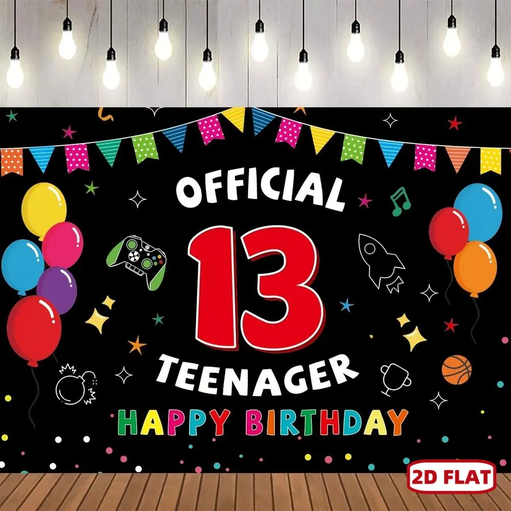 1pc 2D Flat 13th Birthday Decoration Backdrop, Happy 13th Birthday Backdrop Banner, Official Teenager 13 Birthday Party Yard Sign, 13 Year Old Birthday Booth Props Decor, ployester, Use Without Electricity Ornaments