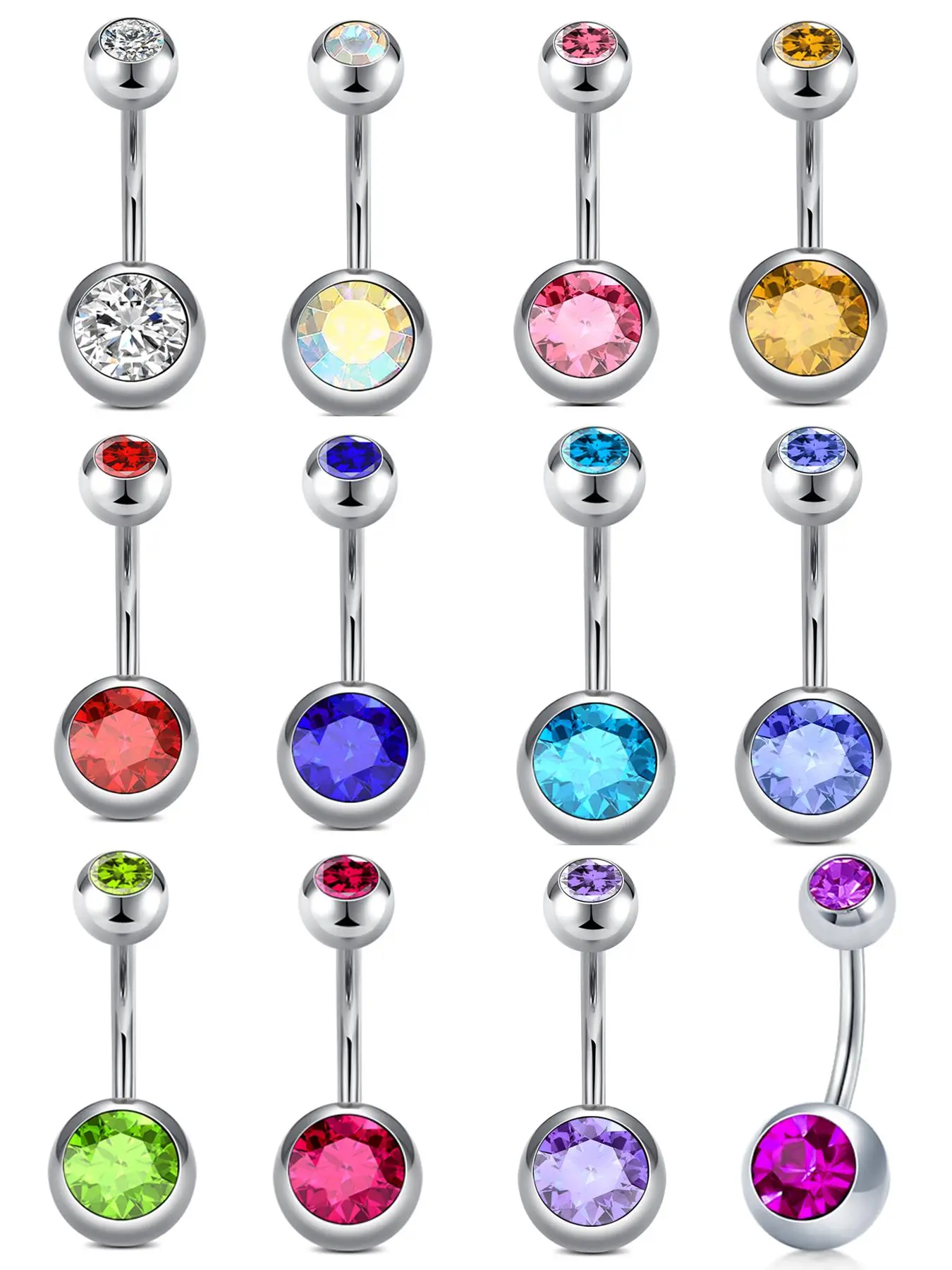 Rhinestone Decorated Belly Ring (12pcs), Belly Button Ring, Navel Ring, Stainless Steel Belly Piercing Jewelry, Fashion Body Jewelry, Body Piercings for Women & Men, Body Jewellery