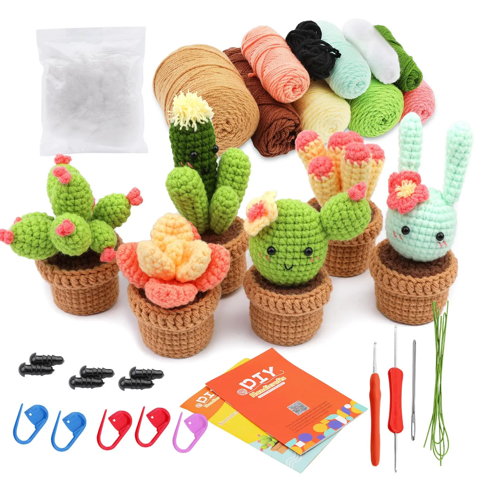Succulent Potted Plant Crochet Kit, 6 Counts Cute Crochet Starter Kit with Tools & Video Instruction, DIY Handcraft Knitting Supplies, Valentine's Day