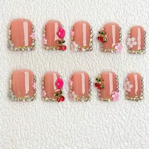 Handmade Press-On Nails - 10 Pieces Short Length with Star and Bow Design for Stylish Manicure