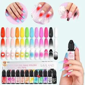 SAVILAND 12 Vitality Colors Airbrush Gel Nail Polish Set with Fine Mist for Color Spray - Nail Art Design Matte Nail Care Christmas Gift