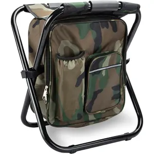 Collapsible Multifunctional Folding Stool Backpack Insulated Cooler Bag, Camping Hunting Fishing Chair with Front Pocket and Bottle Pocket for Outdoor Events, Hiking, Travel, Beach