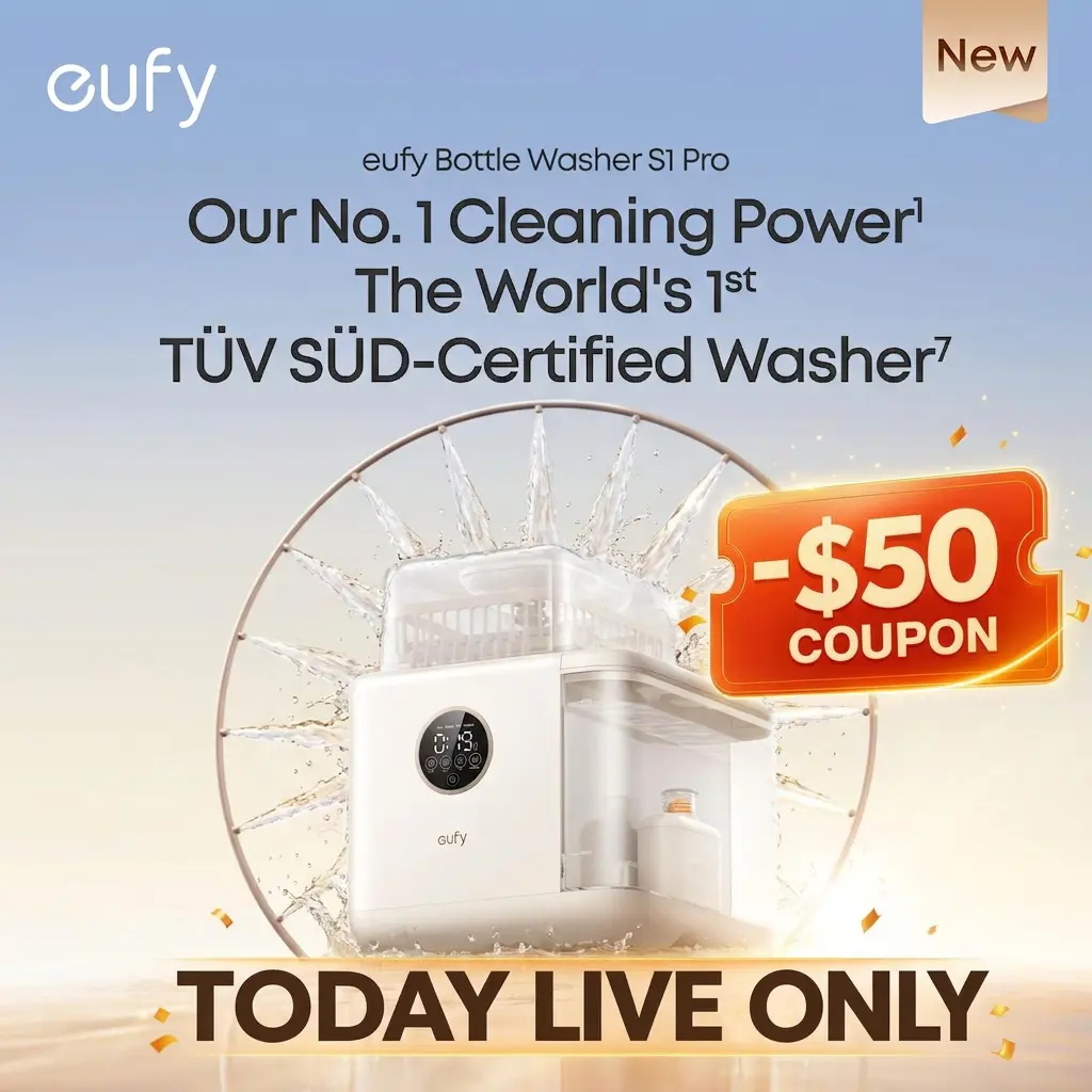 NEW eufy S1 Pro Bottle Washer, Built-in Water Softener, All-in-One 3D HydroBlast Washer, 212°F Steam Sterilizer & Thoroughly Fast Dryer, Largest 10-Bottle Capacity, Smart App Control, Hands-Free