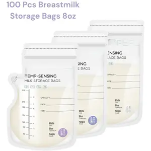 100 Pcs Breastmilk Storage Bags 8oz, Leakproof Pre Sterilised Freezer Milk Bags with Pour Spout Mother Gift