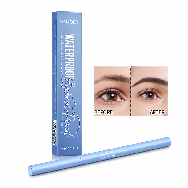 2‑in‑1 Waterproof Eyebrow Pencil, Long Lasting Brow Pen for Natural Hair‑Like Strokes, Smudge‑Proof, Auto‑Rotating Triangular Tip with Eyebrow & Eyeliner Brush