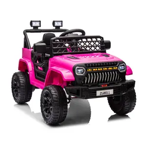 GAOMON Pink 12V Electric Kids Truck With Remote Control Led Lights Music Battery Display Four Wheel Suspension And Adjustable Seat Belt Pink