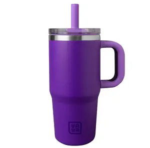 YAYA My First Travel Tumbler for Preschool & Kids 3+, Insulated Stainless Steel Tumbler with Reusable Silicone Straw & Spill-Proof Lid, Cup Holder Compatible, BPA-Free, 12oz, Purple