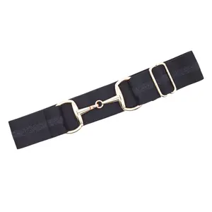 CELAEQ 1.5 inch, Equestrian Belt for Horseback Riding, Adjustable Elastic Belts for Girls, Belt for Riding Breeches (Black with Black Glitter Stripe and Gold Buckle)