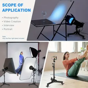 Adjustable Height Photography Light Stand, Heavy-Duty Wheeled Design, Foldable, 3 Locking Caster Wheels, Studio & Low-Angle Shooting