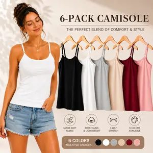 【6 Pack】Women’s Camisole Tank Tops  Basic Spaghetti Strap Cami Sleeveless Summer Y2K Layering Shirt Soft Stretch Fitted Undershirt Casual Lounge Top for Daily Wear Vacation Streetwear Workout Beach Travel Trendy Fashion Clothes Breathable Cute Outfits