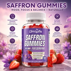 Saffron Gummies Mood & Relaxation Support with Ashwagandha, Magnesium, Zinc, Vitamin D3 & B6, Sleep Focus Wellness, 60 Count