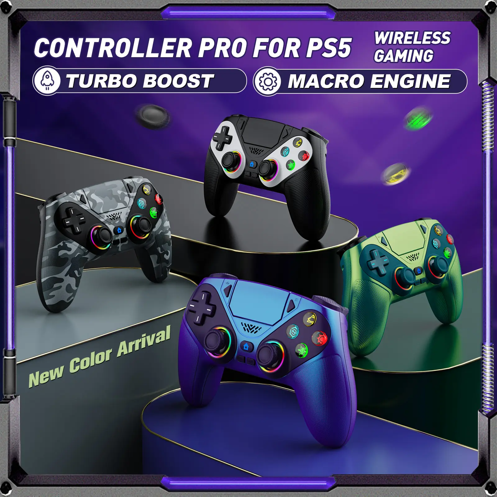 Wireless Gaming Controller Pro for PS5 with LED RGB Light– Turbo & Macro Programmable Compatible with Playstation 5,Dual Vibration, Motion Sensing, Programmable Buttons & 1000mAh Fast-Charging Anti-Drift Calibration Guide summerwins