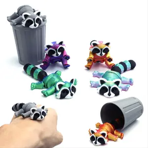 3D Printed Raccoon Design Trash Can Toy, 1 Set Cute Animal Design Trash Can Toy, Unique Decoration Gift for Home Office Holiday, Creative Waste Bin