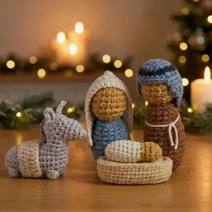 [SALE OFF]  Christmas Decorations Nativity Set Indoor, Christian Gifts for Women Men - Handmade Nativity Scene Crochet with Mary, Joseph, Donkey - Farmhouse Home Decor, Birthday Catholic Religious Gifts