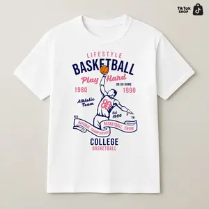 Vintage Basketball Lifestyle T-Shirt Dunk Graphic Tee Retro Athletic College Style Unisex Cotton Casual Streetwear Shirt for Men Women