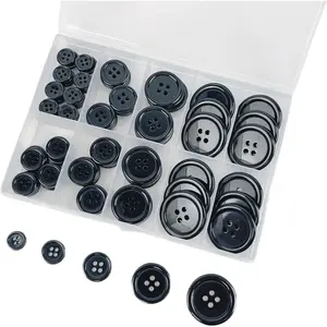 100 count Black Sewing Button,4-Hole Craft Buttons, 5 Sizes,with Compartment Storage Box, Suitable for Sewing,Clothes,Suit Coat Shirt Buttons,DIY Decoration (Black)