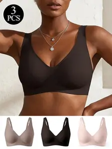 3PCS Women's Jelly Wireless Bras Set, Comfortable & Seamless Design, Full Coverage & Fitted Style, Perfect for All Seasons