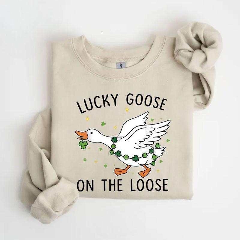 Lucky Goose St. Patrick’s Day Sweatshirt/T-shirt, Funny Goose Lover Shamrock Crewneck, Cozy Holiday Gift, Unisex Cotton Long Sleeve Crewneck Shirt