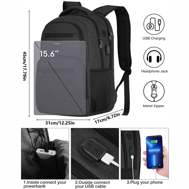 kadilong  Backpack with USB & Headphone Jack | Water Resistant Anti-theft Travel Rucksack with Luggage Strap Large Capacity Business Laptop Backpack  Travel Laptop Backpack with Anti-theft Pocket