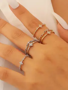 Vintage Open Ring with Zirconia Diamonds, Elegant Starry Design, Perfect for Daily Commute, Casual Style, All Seasons Wear