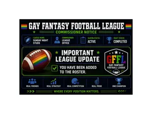 Prank Postcard – “Gay Fantasy Football League Commissioner Notice” – Funny Anonymous Sports League Gag Mail