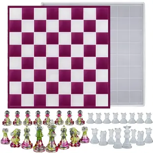 16 Piece Resin Material Chess Board Set - Full-size 3D Silicone Chess Board Game Mold - 12 Inch XL Large Checkers Board Mold - Halloween Favors, Christmas Party Favors