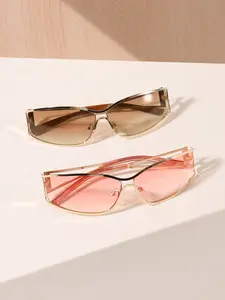 Elegant Metal Rectangular Trendy Vintage Sunglasses for Men & Women, Casual Style UV Protection Eyewear, Lightweight Durable Design for Daily Use Outdoor Activities