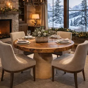 51” Round-Log Live Edge Dining Table with Pedestal  base