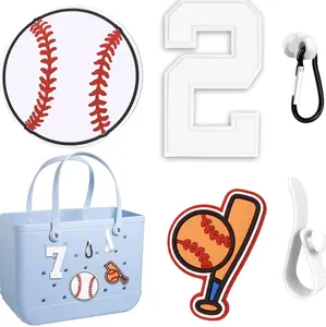 5-Piece Baseball Theme Number Charms Set for Bogg Bag - Includes Number , Baseball, Bat, Key Holder, Insert Hooks - PVC Rubber Accessories for Beach Tote Bag, Perfect for Sports Fans Boy mom Girl Mom Softball