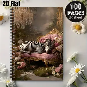 1 Spiral Coil Notebook 5.7x8.26 inch, Cute Zebra Design, Durable Binding, Perfect for Daily Journaling, Travel Notes, Study Notes, Ideal Gift for Kids, Students, Stationery Lovers on Birthday, Back to School, Christmas [2D] Flat