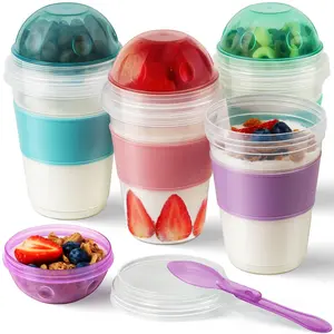 4 Pack Yogurt Parfait Cups with Lids, Reusable Oats Containers