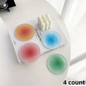 Colorful Gradient Acrylic Coaster, 4 Counts/set Round Heat Resistant Non-slip Coaster, Decorative Coaster for Home Kitchen Dining Room