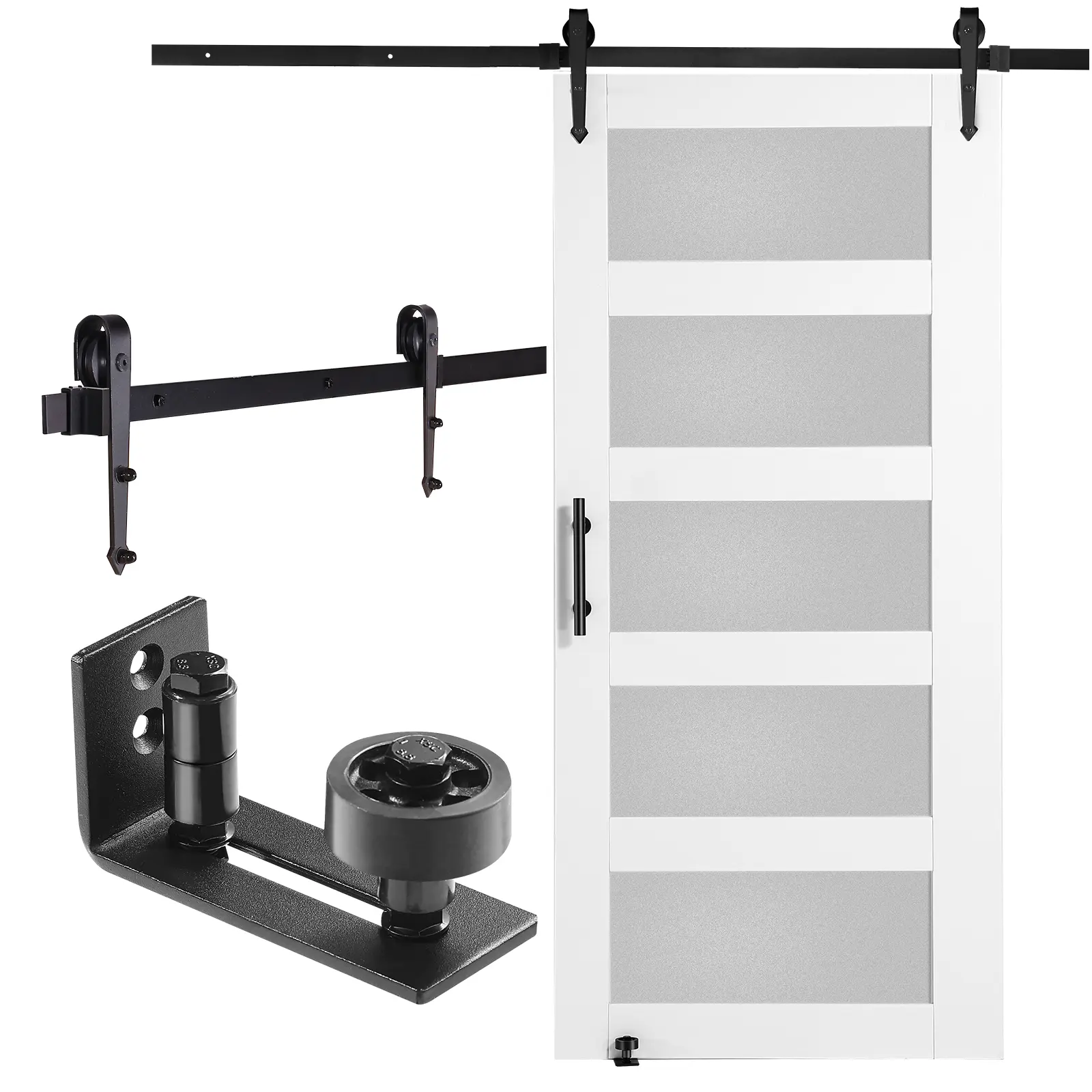 【DealsForYouDays】VEVOR Barn Door and Hardware Kit 42" x 84" Wood and Glass Sliding Barn DoorSmoothly and QuietlyBarn Door Kit with 8-in-1 Floor Guide and Door HandleSpruce Wood Slab and Frosted Glass