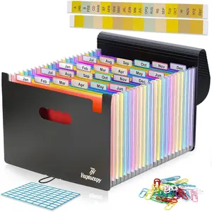 Accordion File Organizer, 26 Pockets Expanding Accordion Folder, A4 Letter Size Filing Organizer with Colorful Tabs, Elastic Cord, 60 Paper Clips, Labels & Stickers For Office, School, Home