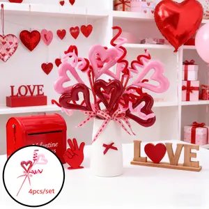 4pcs/set Valentine's Day Artificial Flower, Vibrant Faux Flowers, Red/Pink Heart & Pipe Cleaner Decor, Ideal for Home Vases, Wedding Bouquets & Party Arrangements,Perfect for Scene Arrangement at Valentine's Day, Weddings, Parties and Surprise Events